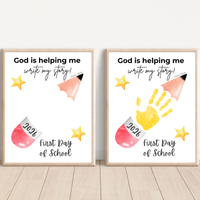 God Is Helping Me Write My Story First Day of School Pencil Handprint Craft | Christian Back to School Printable | Preschool Kindergarten Keepsake PDF