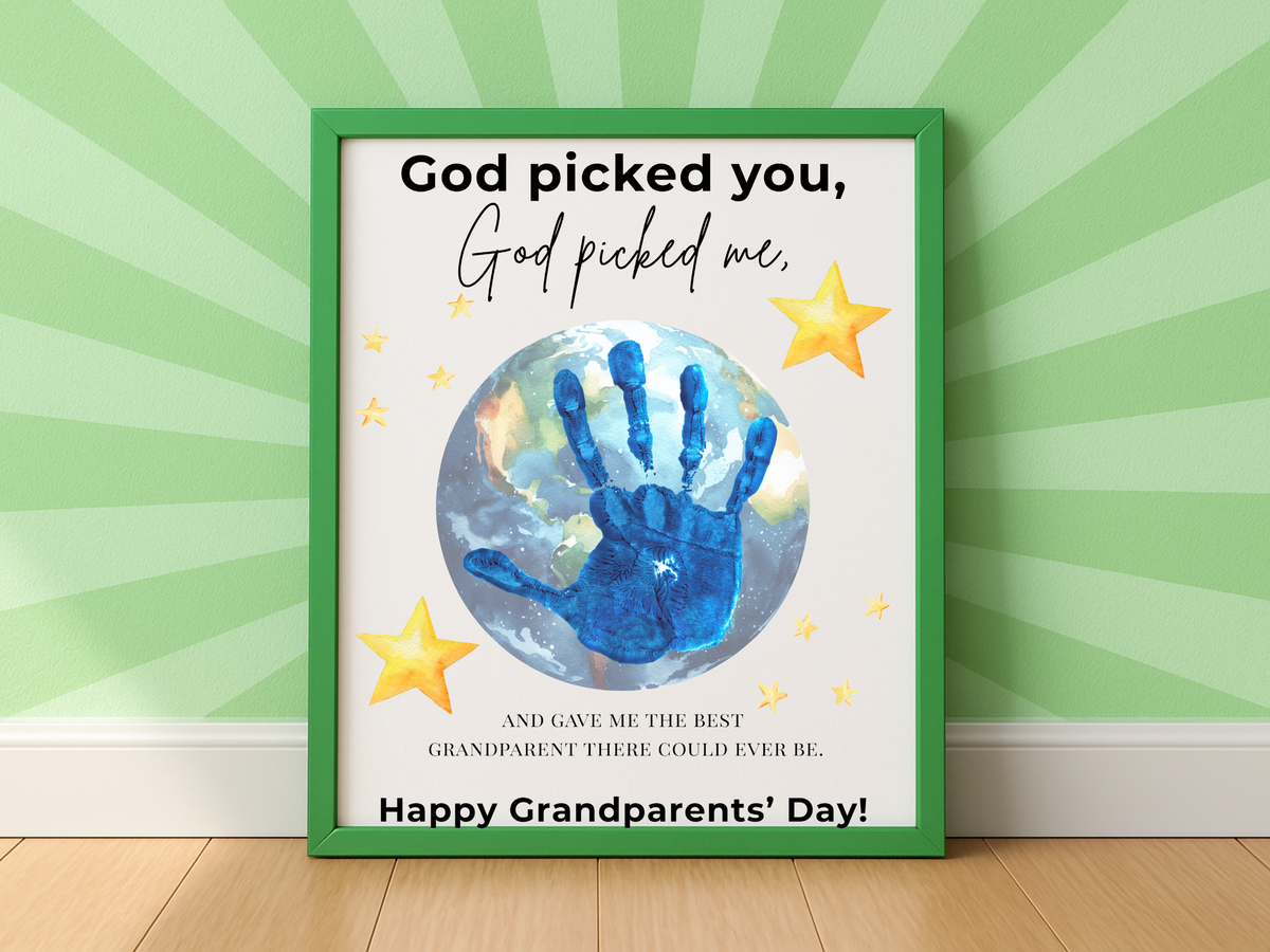Grandparents Day Handprint Craft Printable | “God Picked You, God Picked Me” Faith-Based Grandparent Keepsake | Kids Christian Art PDF