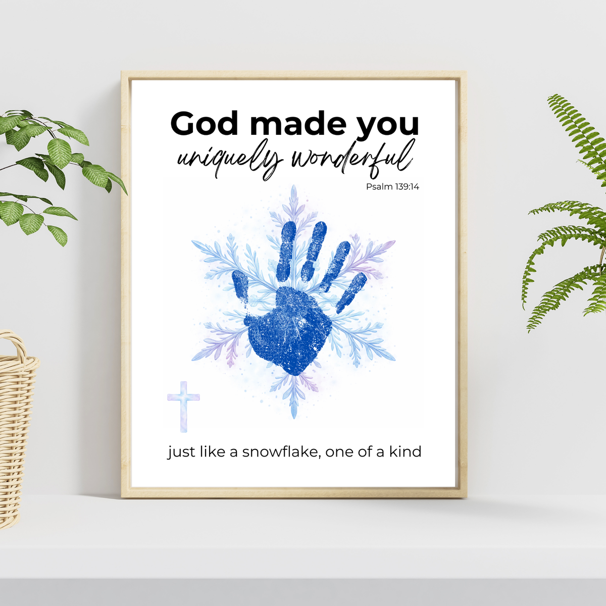 God Made You Uniquely Wonderful Snowflake Handprint Printable | Faith Based Winter Keepsake | Psalm 139:14 Christian Kids Art