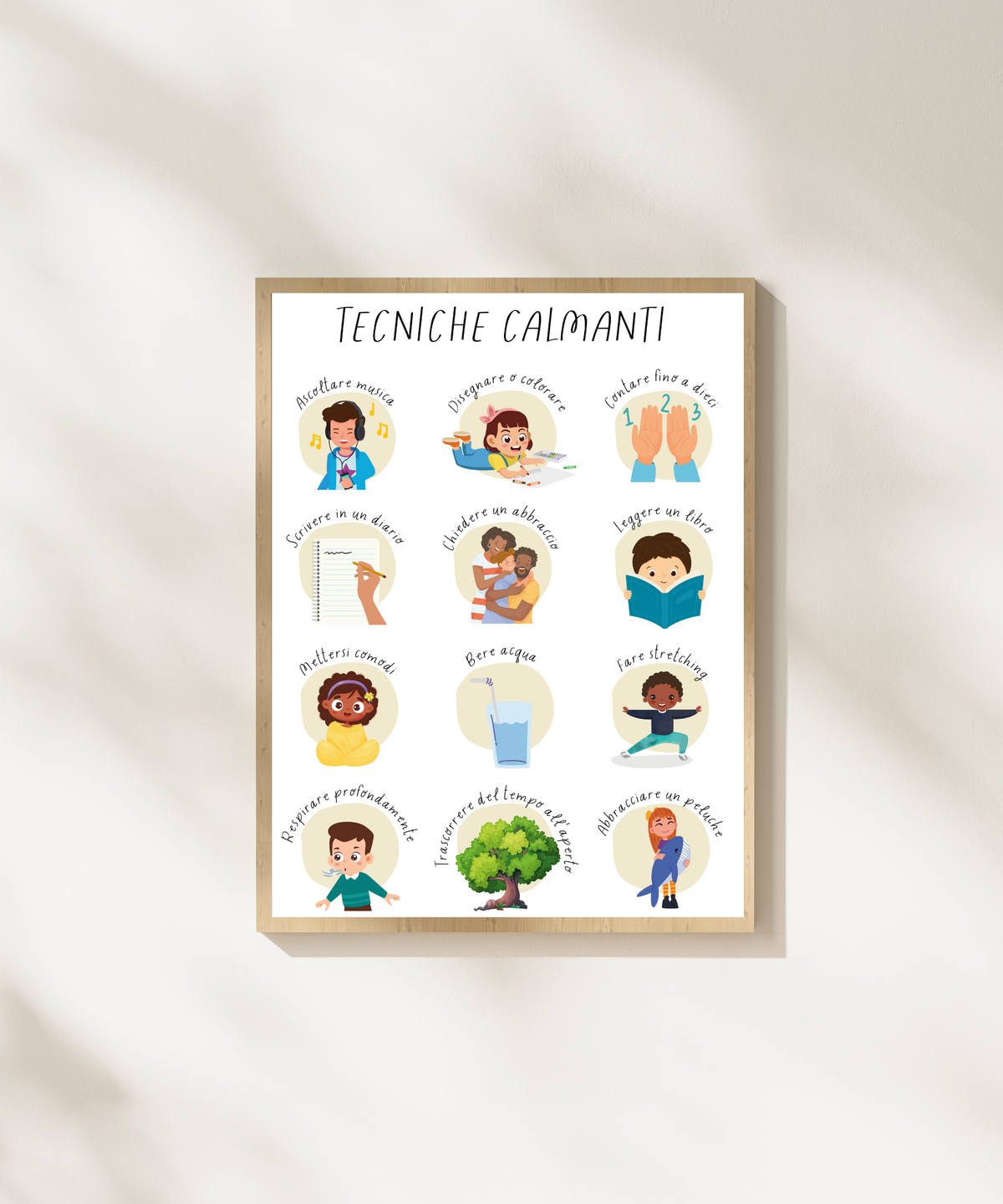 Italian Calming Techniques Poster | Emotional Regulation Chart for Kids | Educational Classroom & Home Wall Art