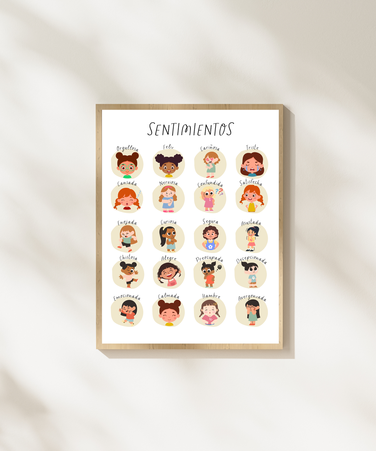 Spanish Feelings Poster (Female) | Emotional Awareness Chart for Kids | Educational Classroom & Home Wall Art