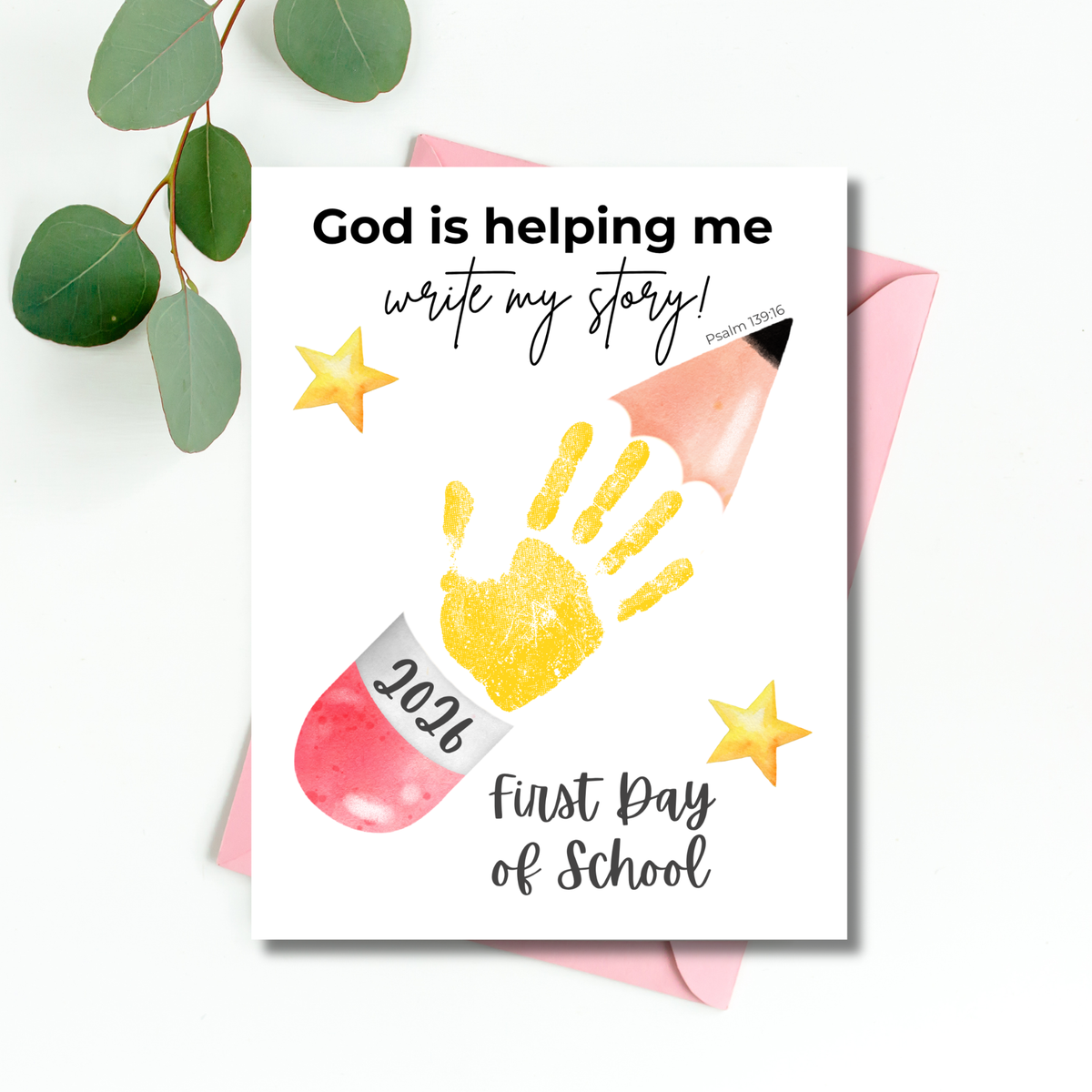 God Is Helping Me Write My Story First Day of School Pencil Handprint Craft | Christian Back to School Printable | Preschool Kindergarten Keepsake PDF