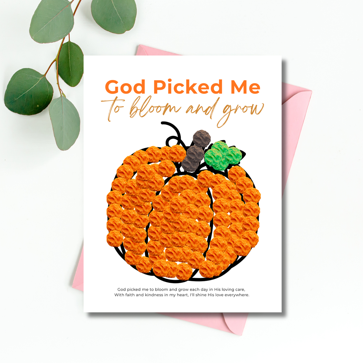 God Picked Me to Bloom and Grow Pumpkin Craft Printable, Christian Pumpkin Coloring Page, Fall Fine Motor Activity, Preschool Harvest Craft