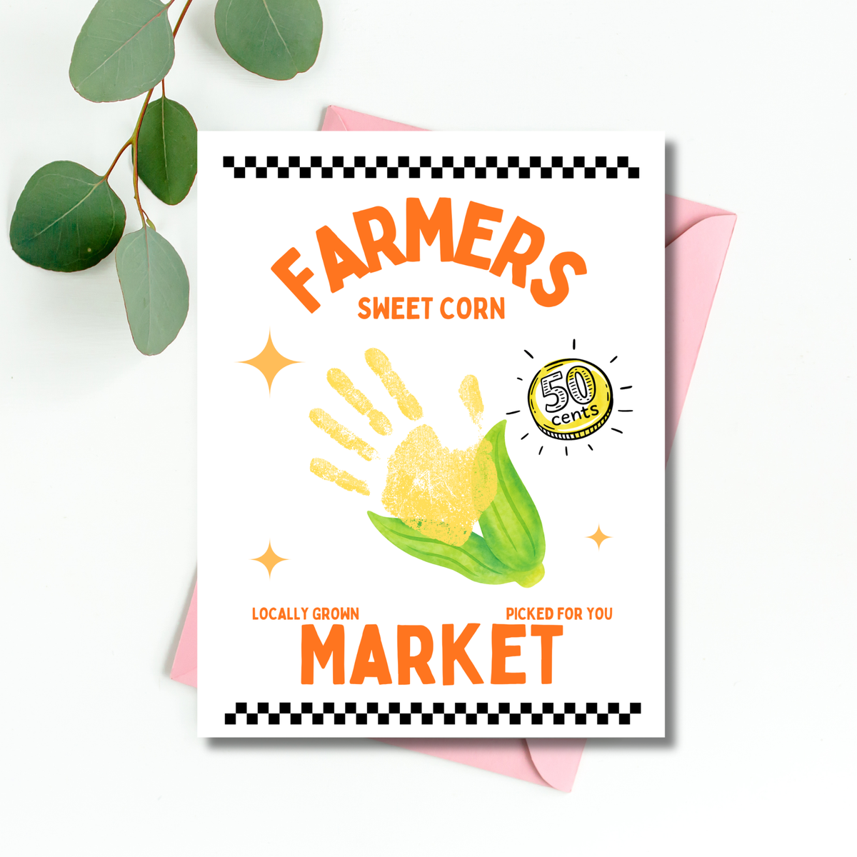 Farmers Market Sweet Corn Handprint Craft Printable, Corn Handprint Keepsake, Fall Harvest Activity, Preschool Kindergarten Thanksgiving PDF