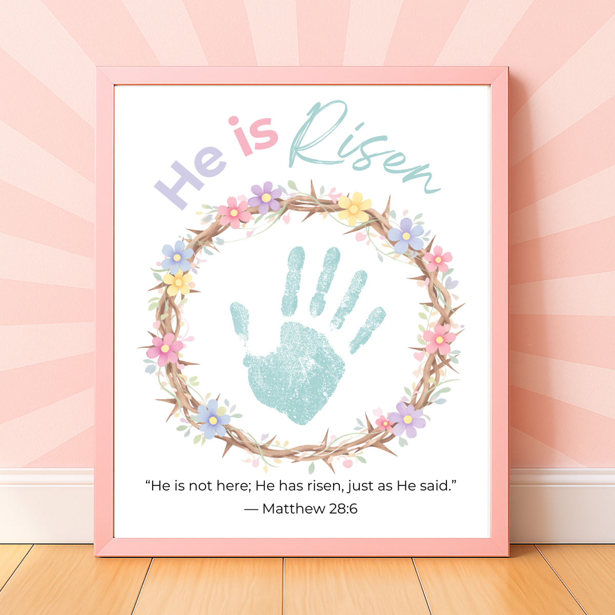 He Is Risen Easter Handprint Craft Printable | Christian Resurrection Keepsake Art | Matthew 28:6 Bible Verse Activity PDF