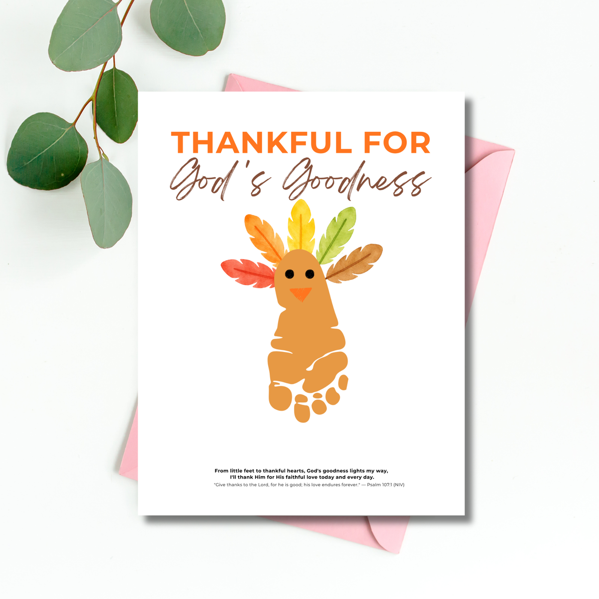 Christian Thanksgiving Footprint Craft Printable, Thankful for God's Goodness, Turkey Footprint Keepsake, Sunday School Thanksgiving Activity PDF