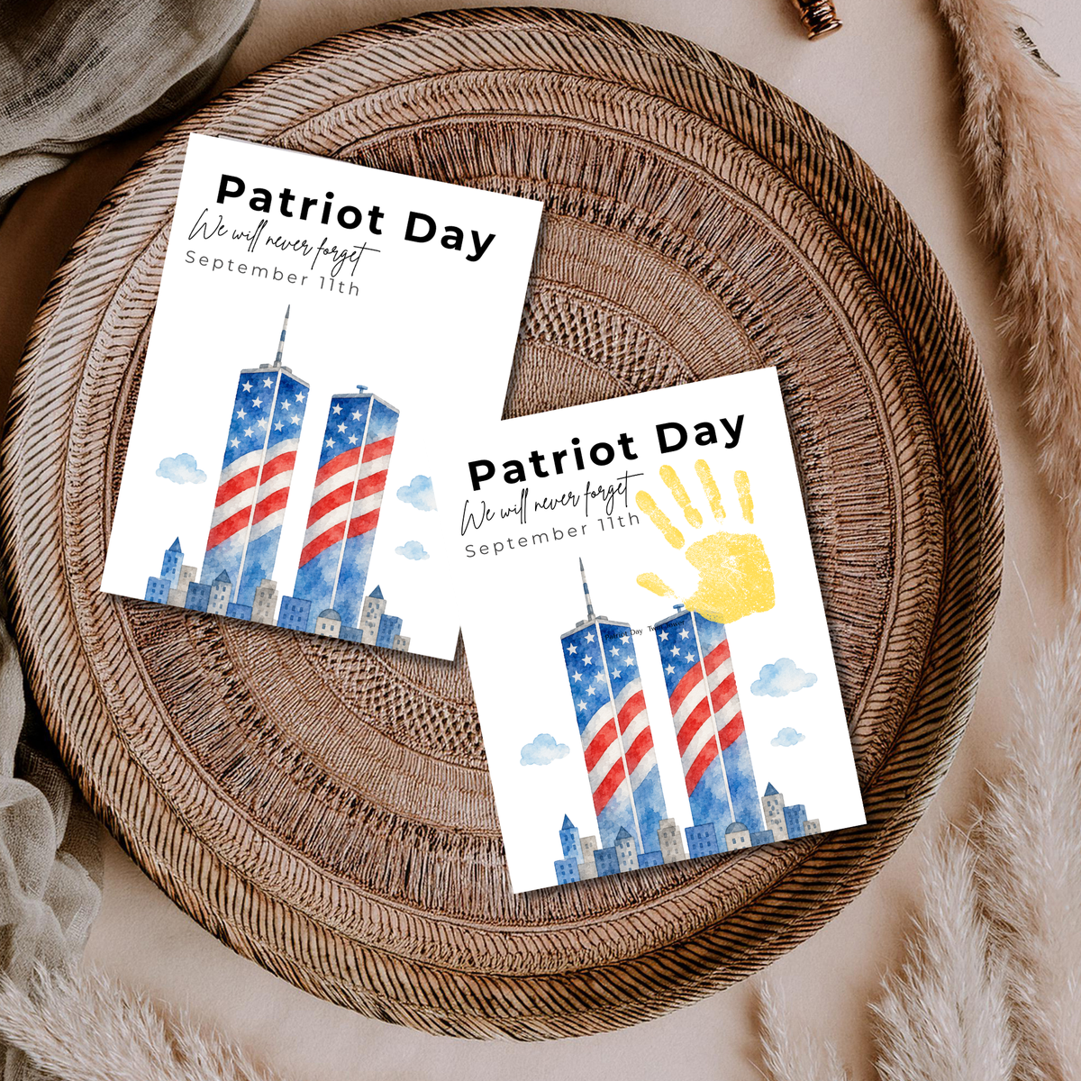Patriot Day September 11th Handprint Craft Printable | 9/11 Remembrance Keepsake | Twin Towers Handprint Activity | Preschool Patriot Day Craft