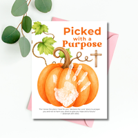 Picked with a Purpose Pumpkin Handprint Craft Printable, Christian Pumpkin Keepsake, Baby's First Fall, Faith-Based Autumn Activity