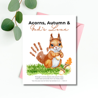 Christian Fall Squirrel Handprint Craft Printable | Acorns Autumn & God’s Love | Bible Fall Activity for Kids | 1 John 3:1 Keepsake