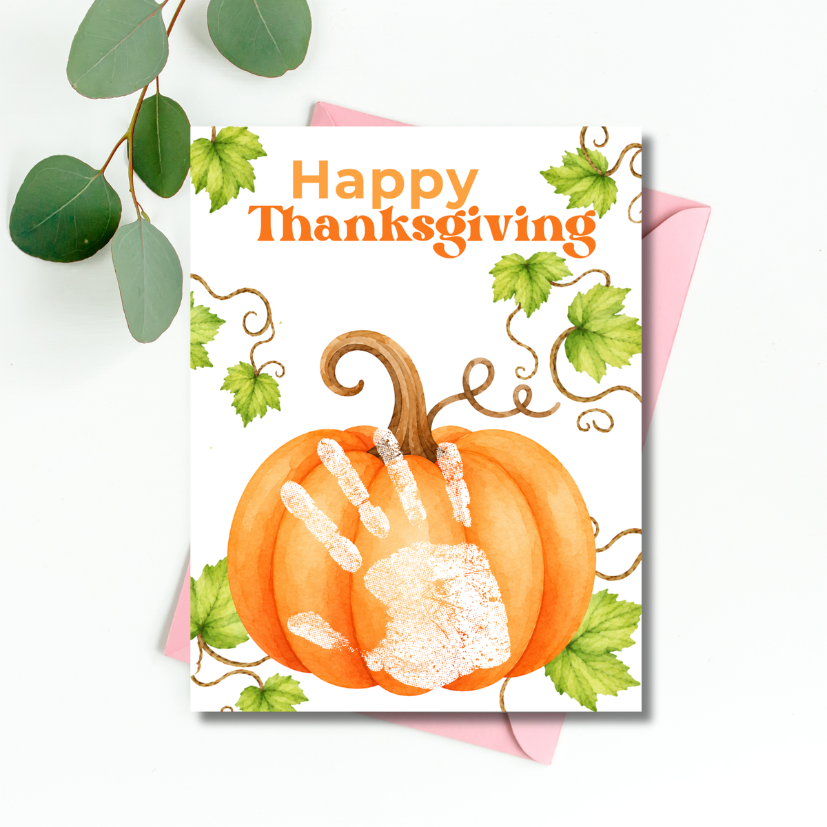 Happy Thanksgiving Pumpkin Handprint Craft Printable, Baby's First Thanksgiving Keepsake, Thanksgiving Handprint Activity, Preschool Fall Craft, Pumpkin Printable