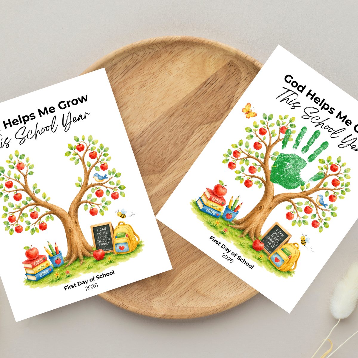 God Helps Me Grow This School Year Handprint Craft Printable, Christian First Day of School Keepsake, Apple Tree Handprint Activity, Preschool Kindergarten PDF