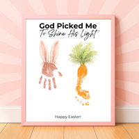 God Picked Me to Shine His Light Easter Handprint Craft Printable | Christian Bunny & Carrot Keepsake | Faith-Based Kids Easter Activity PDF