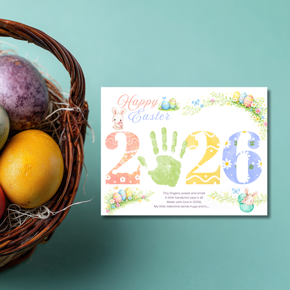 Happy Easter 2026 Handprint Craft Printable for Kids | Easter Keepsake Art | 2026 Easter PDF