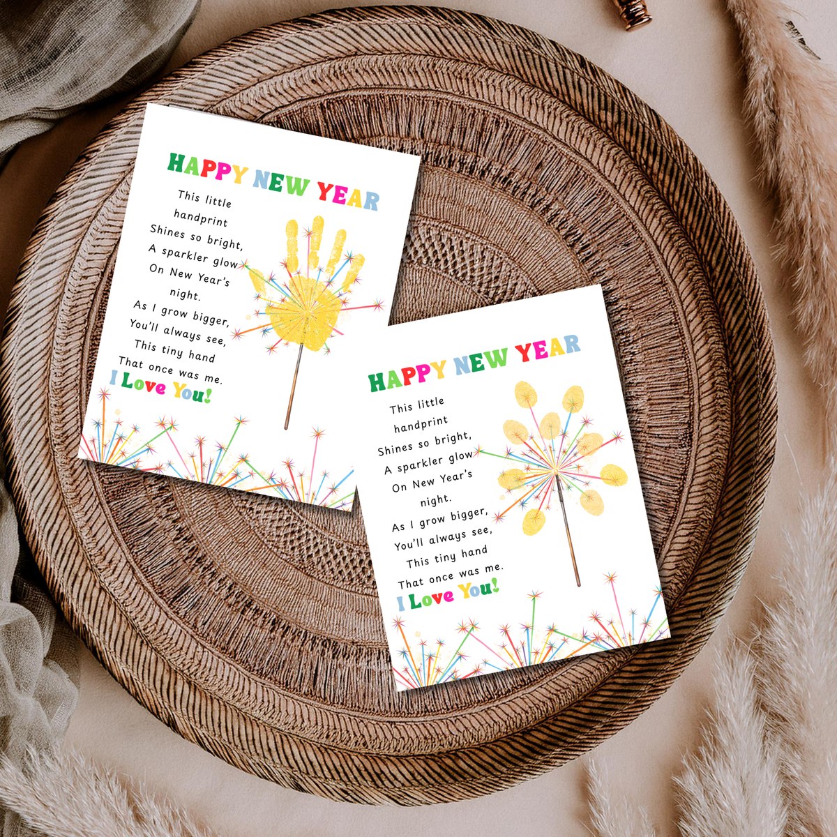 Happy New Year Sparkler Poem Handprint & Fingerprint Craft | New Year's Printable | Preschool New Year Keepsake | Kindergarten 2027 Activity
