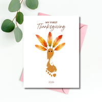 My First Thanksgiving Footprint Craft Printable | Baby Turkey Footprint Keepsake | Thanksgiving Baby Craft | Infant Toddler Thanksgiving Memory