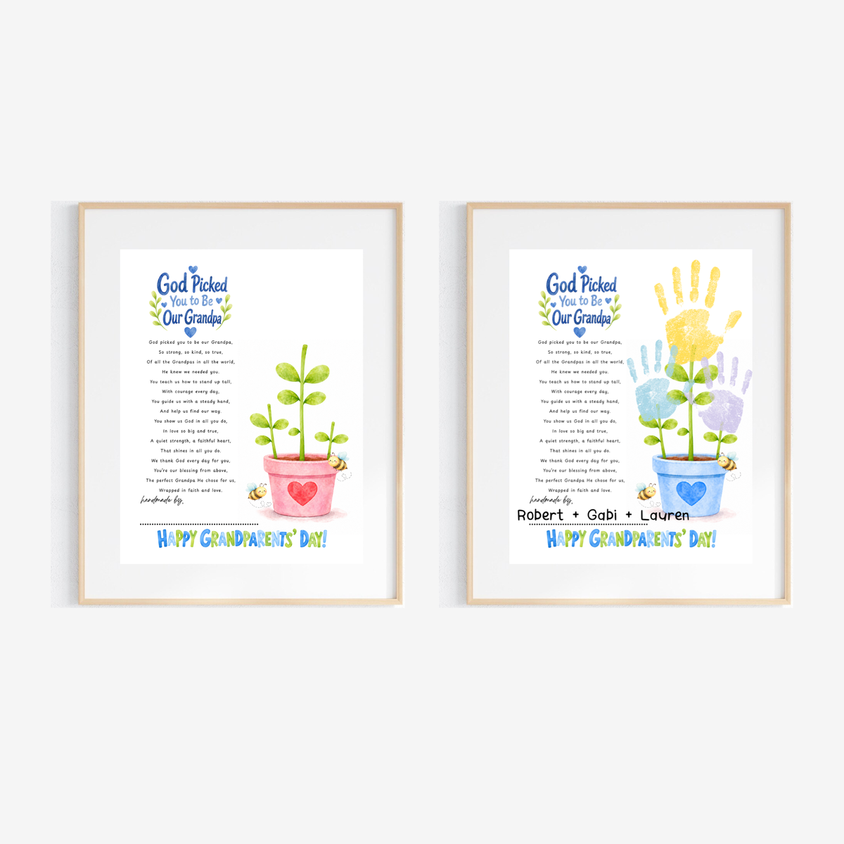 Grandparents Day Handprint Craft for Kids | God Picked You to Be My Grandpa & Our Grandpa Christian Keepsake