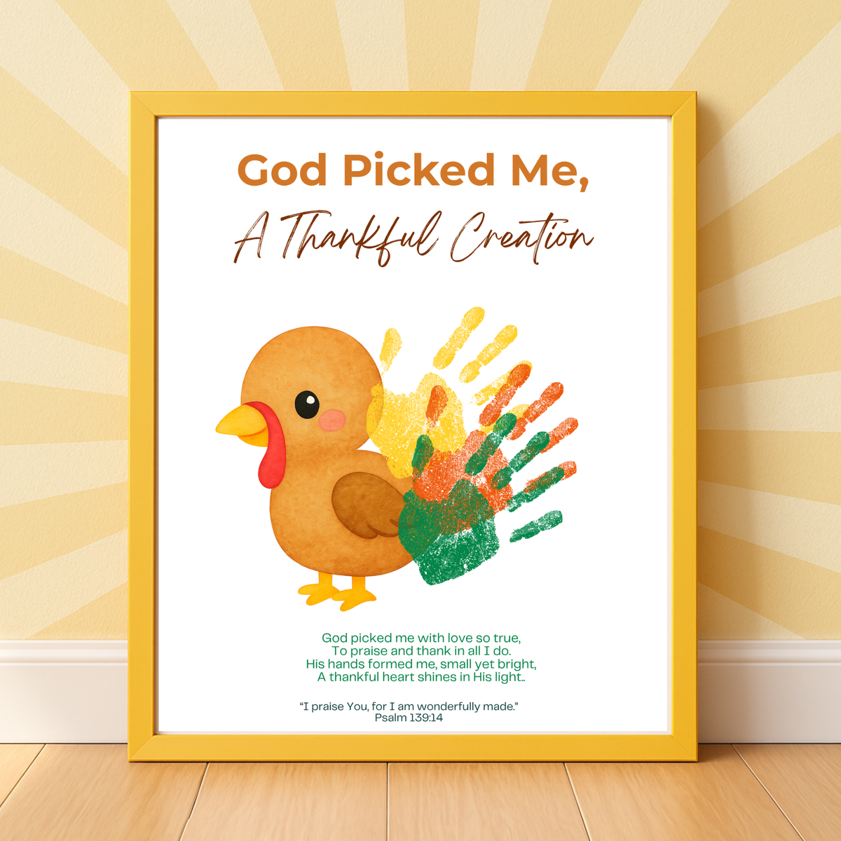 God Picked Me, A Thankful Creation Handprint Craft Printable | Christian Thanksgiving Activity | Preschool Turkey Keepsake