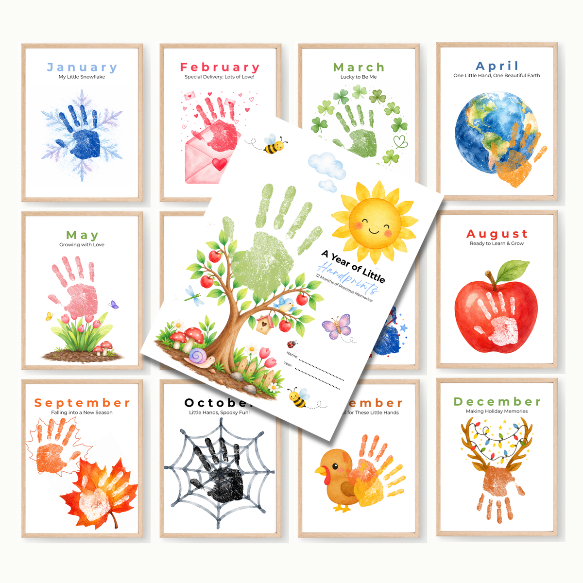 12 Month Handprint Memory Book for Kids | A Year of Little Handprints Printable Keepsake