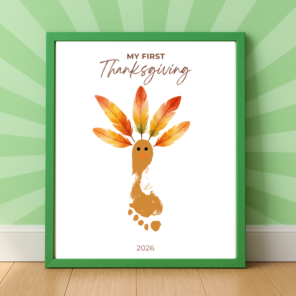 My First Thanksgiving Footprint Craft Printable | Baby Turkey Footprint Keepsake | Thanksgiving Baby Craft | Infant Toddler Thanksgiving Memory