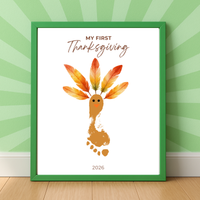 My First Thanksgiving Footprint Craft Printable | Baby Turkey Footprint Keepsake | Thanksgiving Baby Craft | Infant Toddler Thanksgiving Memory