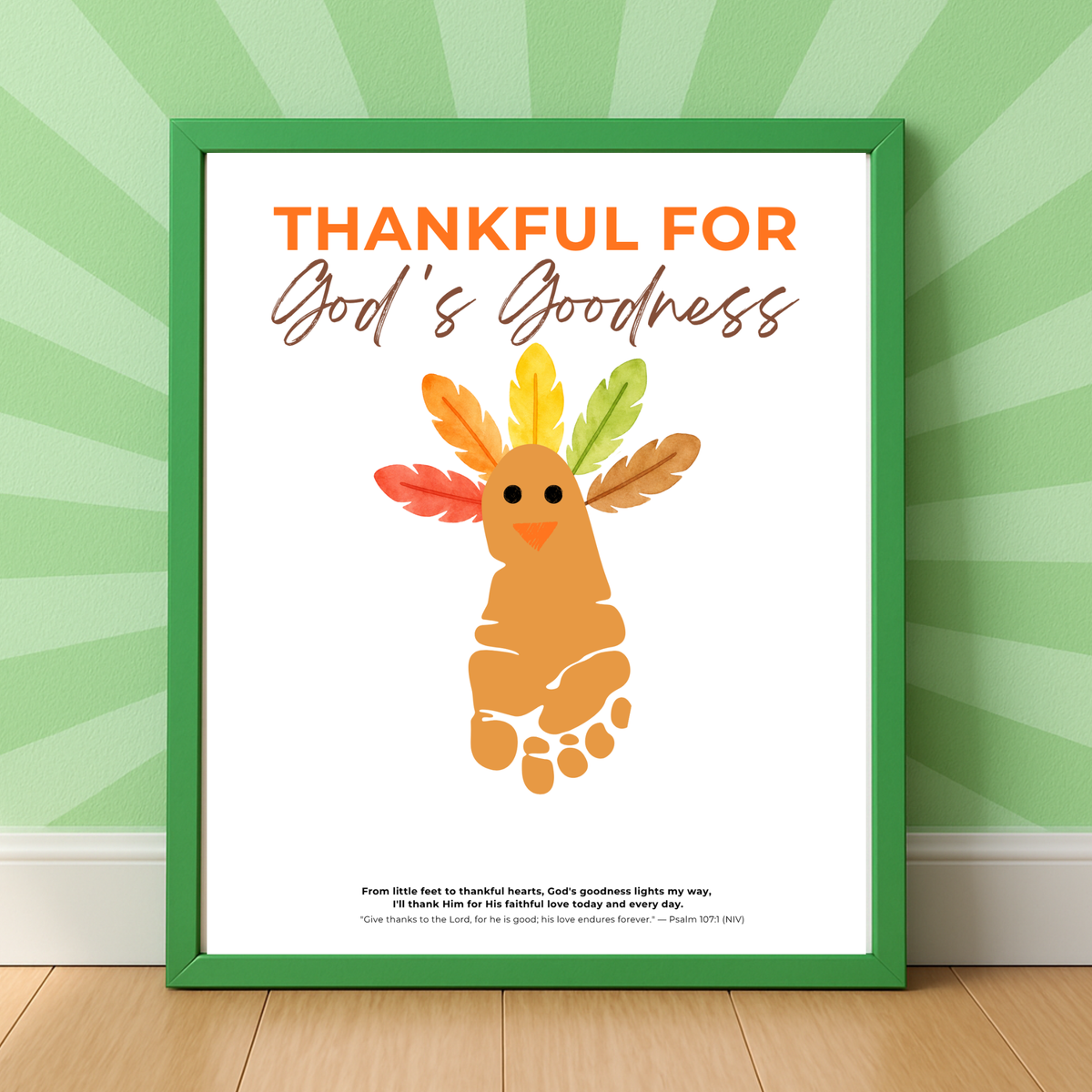 Christian Thanksgiving Footprint Craft Printable, Thankful for God's Goodness, Turkey Footprint Keepsake, Sunday School Thanksgiving Activity PDF
