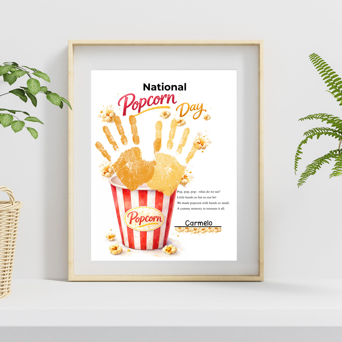 National Popcorn Day Handprint Craft for Kids | Preschool Fine Motor Printable Activity