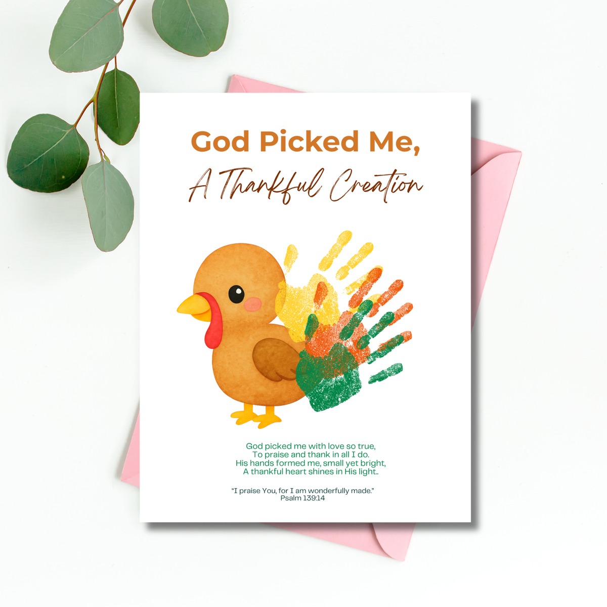 God Picked Me, A Thankful Creation Handprint Craft Printable | Christian Thanksgiving Activity | Preschool Turkey Keepsake