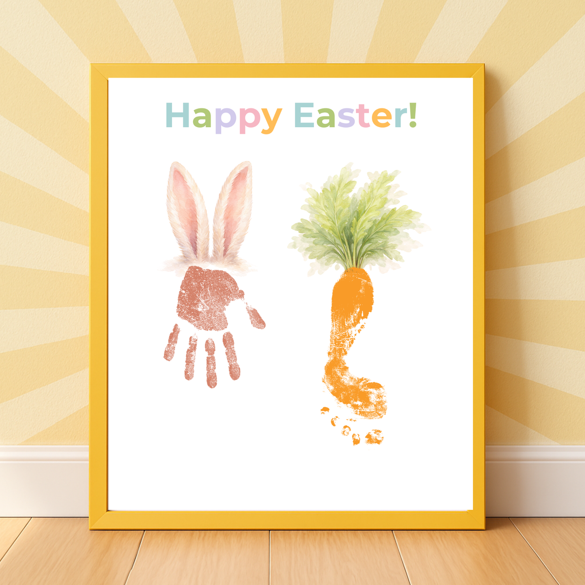 Happy Easter Bunny & Carrot Handprint Keepsake Printable | Easter Memory Art | Spring Kids Activity PDF