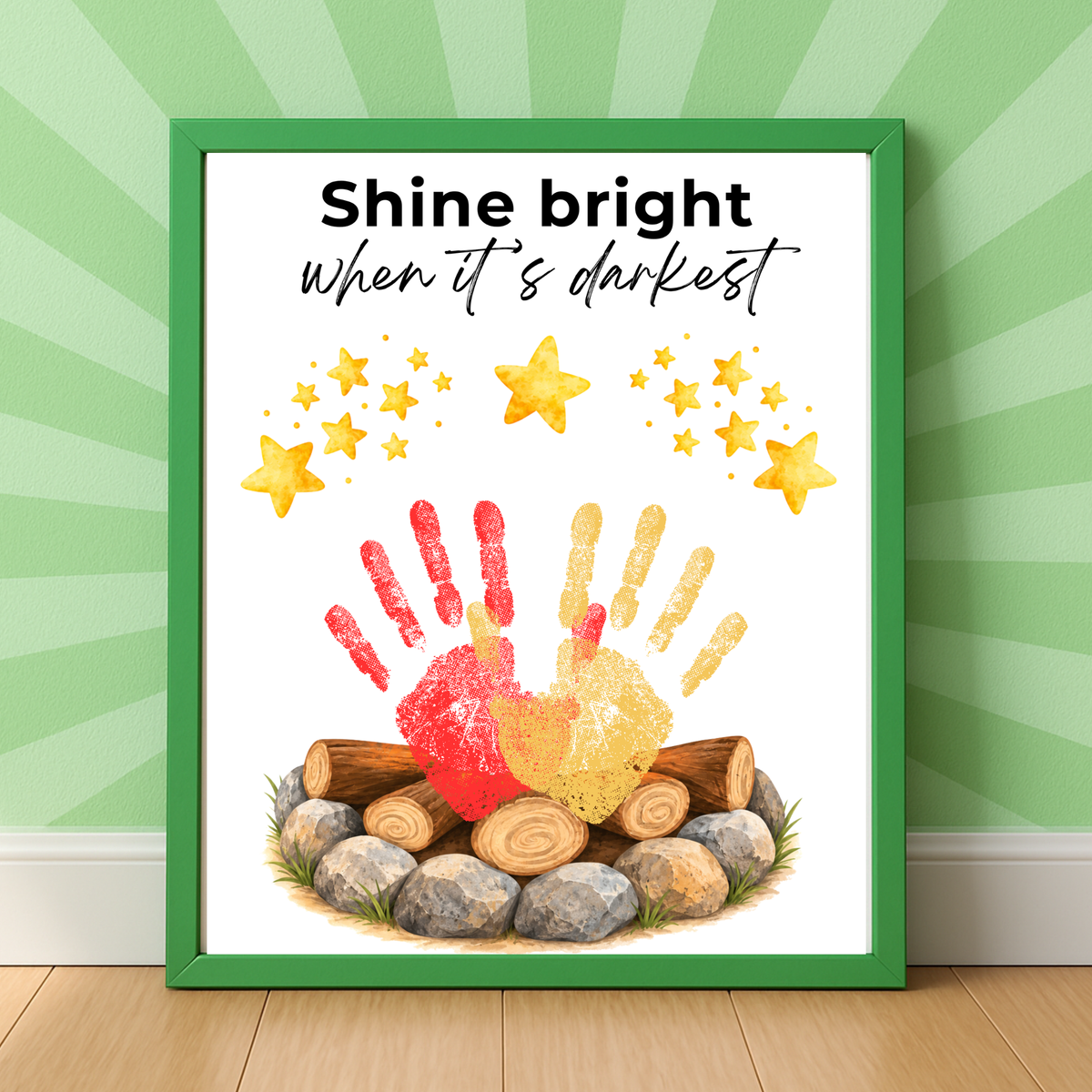 Campfire Handprint Craft Printable | Shine Bright When It's Darkest | Fall Campfire Keepsake | Halloween Thanksgiving Preschool Activity