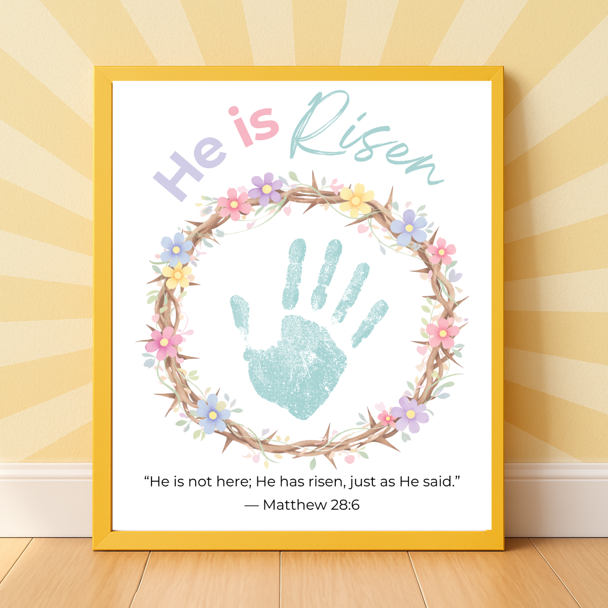 He Is Risen Easter Handprint Craft Printable | Christian Resurrection Keepsake Art | Matthew 28:6 Bible Verse Activity PDF