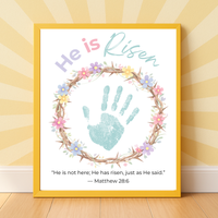 He Is Risen Easter Handprint Craft Printable | Christian Resurrection Keepsake Art | Matthew 28:6 Bible Verse Activity PDF