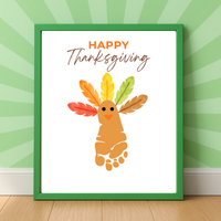 Happy Thanksgiving Footprint Craft Printable, Turkey Footprint Keepsake, Fall Thanksgiving Activity for Kids, Preschool Classroom Craft PDF