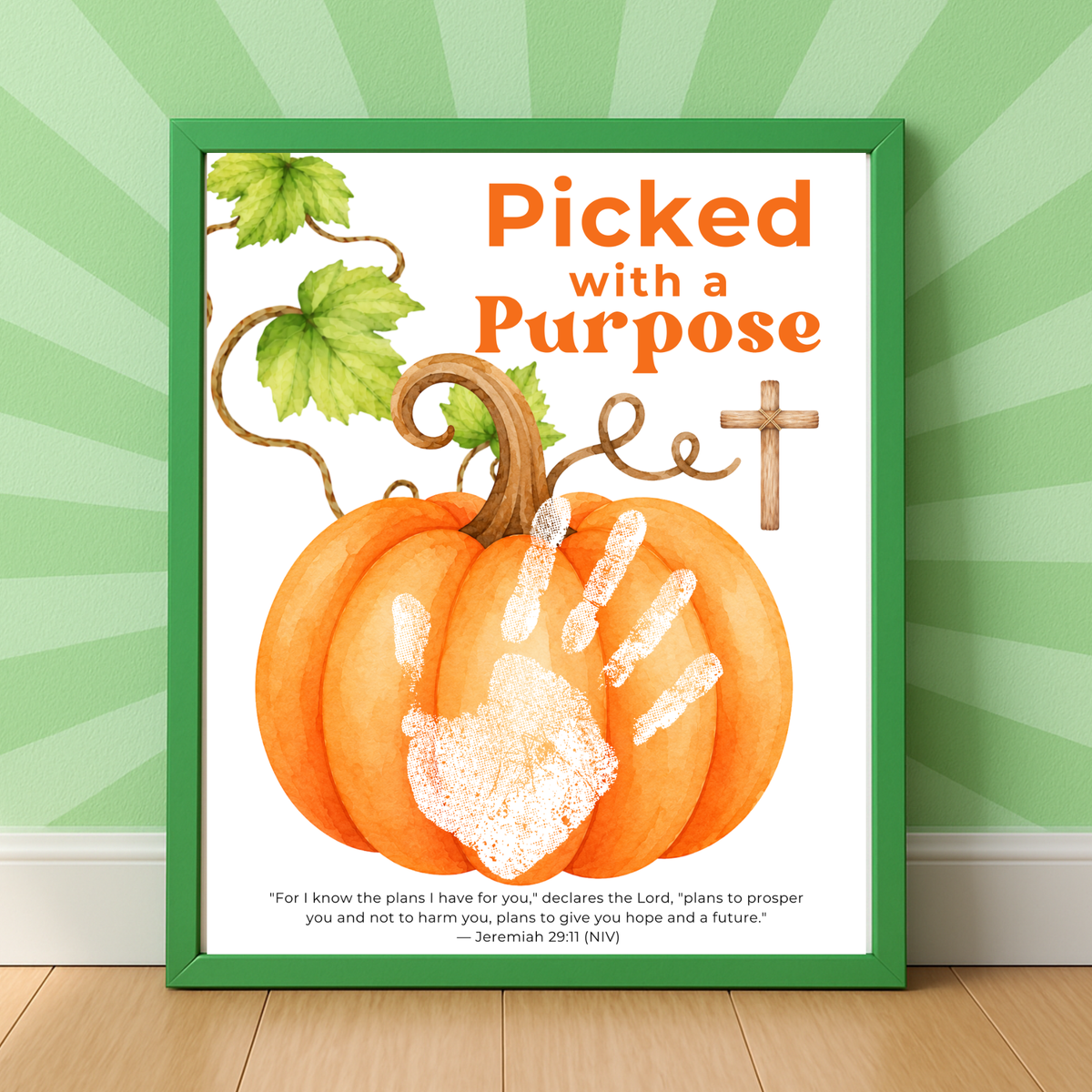 Picked with a Purpose Pumpkin Handprint Craft Printable, Christian Pumpkin Keepsake, Baby's First Fall, Faith-Based Autumn Activity