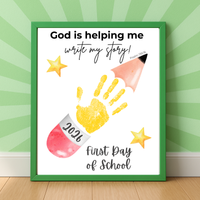 God Is Helping Me Write My Story First Day of School Pencil Handprint Craft | Christian Back to School Printable | Preschool Kindergarten Keepsake PDF