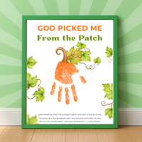 God Picked Me from the Patch Handprint Craft Printable, Christian Pumpkin Handprint Keepsake, Baby's First Fall, Preschool Autumn Activity