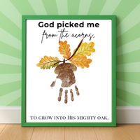 God Picked Me from the Acorns Handprint Craft Printable, Christian Fall Handprint Keepsake, Baby's First Fall, Preschool Autumn Activity