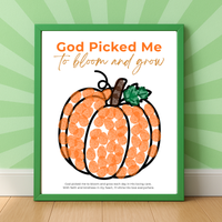 God Picked Me to Bloom and Grow Pumpkin Craft Printable, Christian Pumpkin Coloring Page, Fall Fine Motor Activity, Preschool Harvest Craft