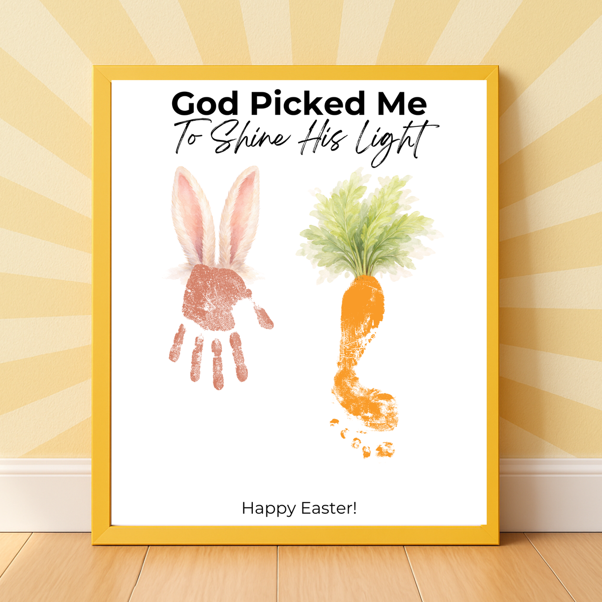 God Picked Me to Shine His Light Easter Handprint Craft Printable | Christian Bunny & Carrot Keepsake | Faith-Based Kids Easter Activity PDF