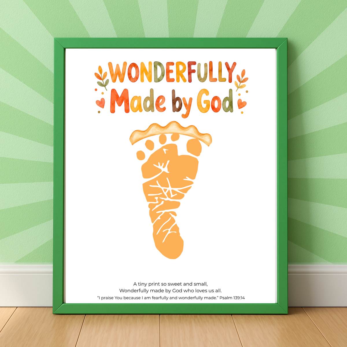 Christian Pie Footprint Craft Printable, Wonderfully Made by God Keepsake, Baby Footprint Art, Fall Thanksgiving Activity, Psalm 139:14 PDF