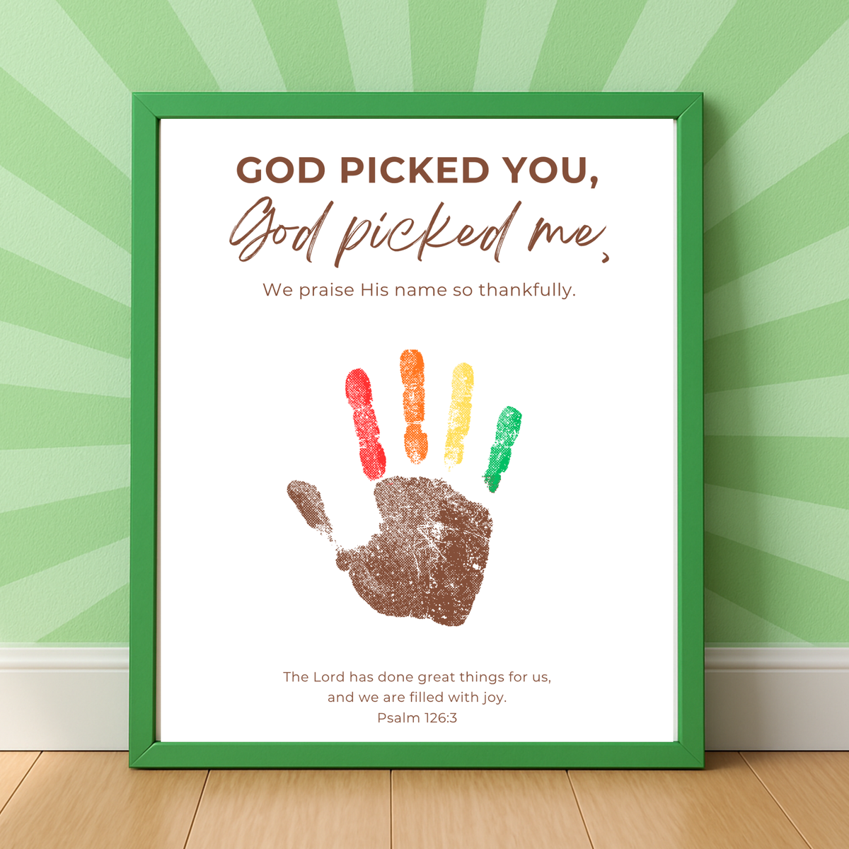 Christian Thanksgiving Turkey Handprint Craft Printable | God Picked You God Picked Me | Thanksgiving Bible Craft for Kids | Sunday School Activity