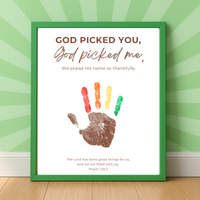 Christian Thanksgiving Turkey Handprint Craft Printable | God Picked You God Picked Me | Thanksgiving Bible Craft for Kids | Sunday School Activity