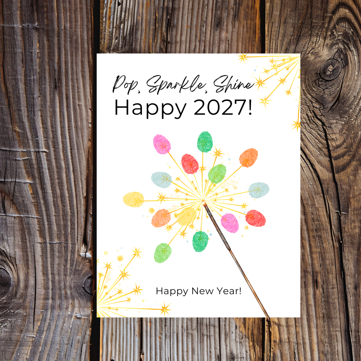 Pop, Sparkle, Shine Handprint & Fingerprint Craft | Happy New Year 2027 Printable | Preschool New Year's Eve Activity | Kids Keepsake Craft
