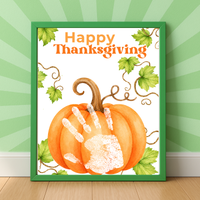 Happy Thanksgiving Pumpkin Handprint Craft Printable, Baby's First Thanksgiving Keepsake, Thanksgiving Handprint Activity, Preschool Fall Craft, Pumpkin Printable