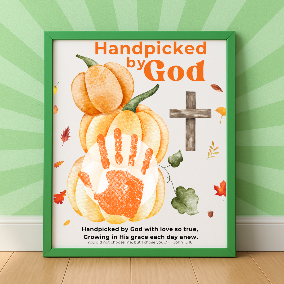 Handpicked by God Pumpkin Handprint Craft | Christian Thanksgiving Printable | Fall Harvest Keepsake