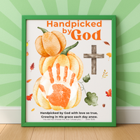 Handpicked by God Pumpkin Handprint Craft | Christian Thanksgiving Printable | Fall Harvest Keepsake