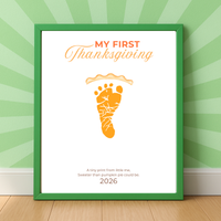 My First Thanksgiving Footprint Craft Printable, Baby's First Thanksgiving Keepsake, Pumpkin Pie Footprint Art, Newborn Thanksgiving Printable PDF