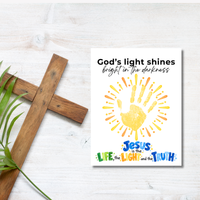 God’s Light Shines Handprint Craft for Kids | Jesus Life Light Truth Christian Printable | Bible Sunday School Activity