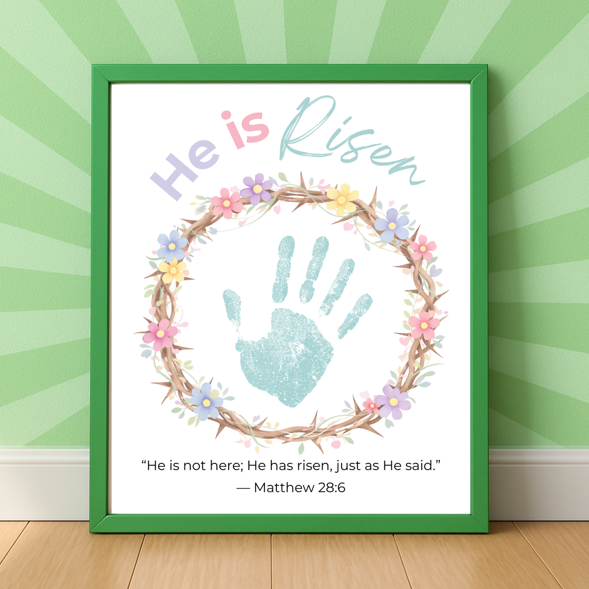 He Is Risen Easter Handprint Craft Printable | Christian Resurrection Keepsake Art | Matthew 28:6 Bible Verse Activity PDF