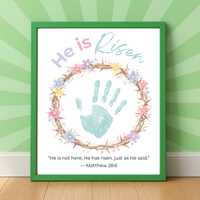 He Is Risen Easter Handprint Craft Printable | Christian Resurrection Keepsake Art | Matthew 28:6 Bible Verse Activity PDF