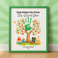 God Helps Me Grow This School Year Handprint Craft Printable, Christian First Day of School Keepsake, Apple Tree Handprint Activity, Preschool Kindergarten PDF